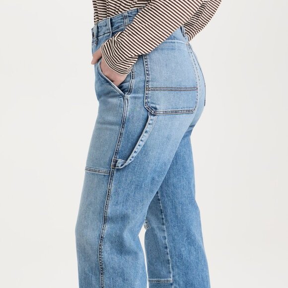 ASKK NY Carpenter Jeans Womens Size 26 Highrise Straight Leg Blue Cargo Pants - Picture 4 of 16